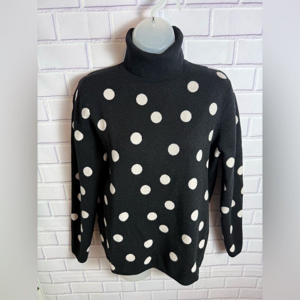 Ann Taylor Black & White Polka Dot Turtleneck Sweater Sz L Soft Knit Classic - Picture 6 of 12